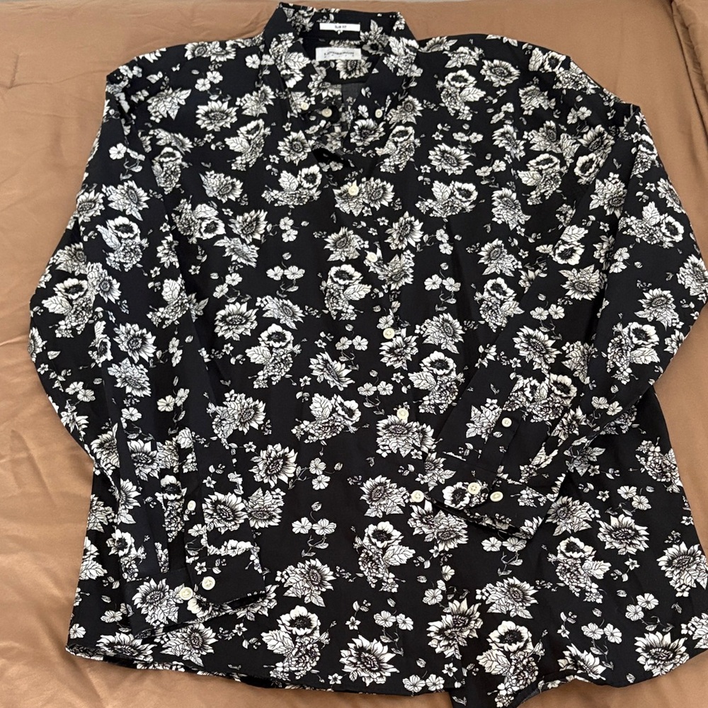 Men's Black Floral Button-Down Shirt by Express